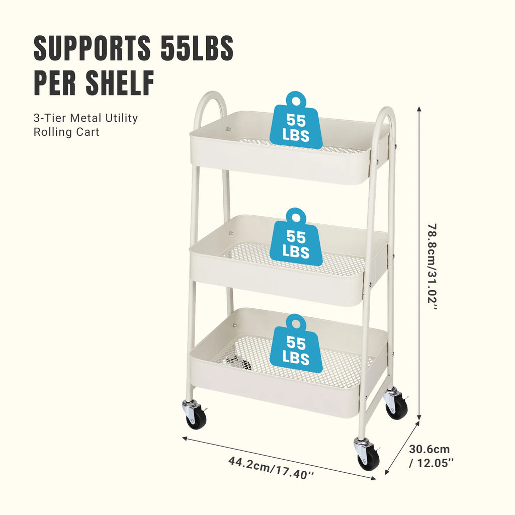 3 Tier Metal Storage Kitchen Cart