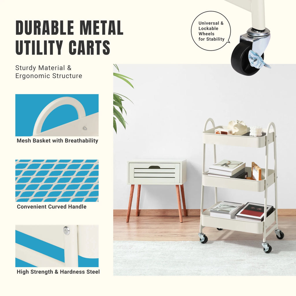 3 Tier Metal Storage Kitchen Cart