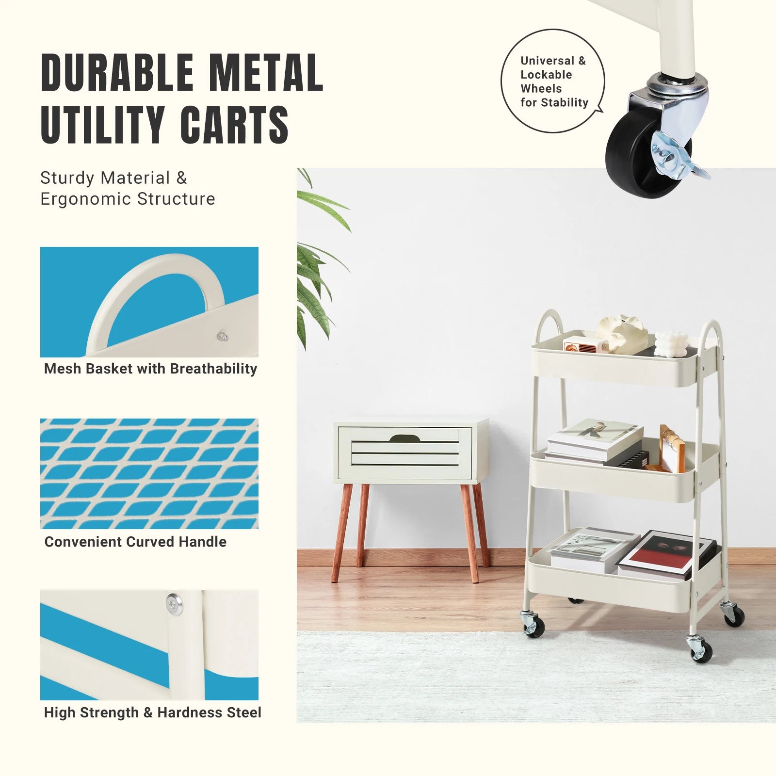 3 Tier Metal Storage Kitchen Cart